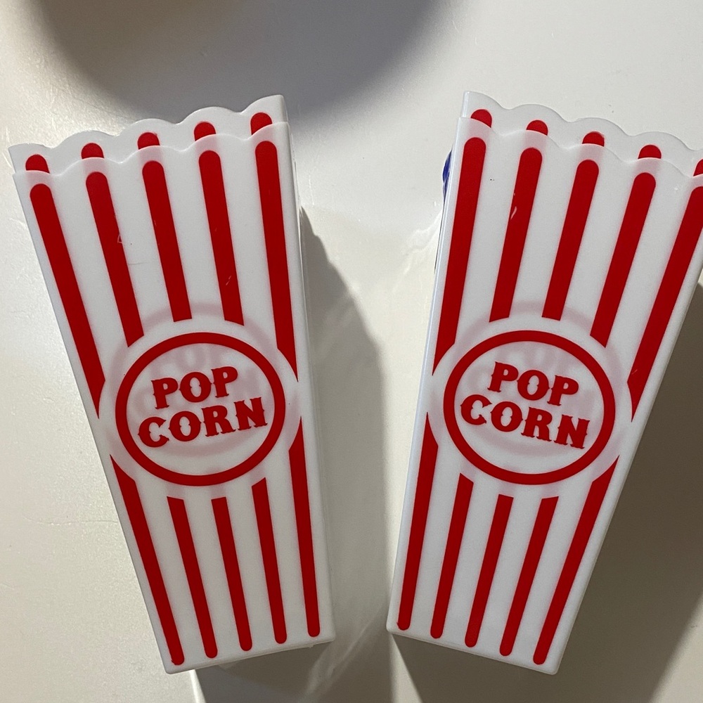 4 Retro Popcorn Buckets Reusable Bowls Movie Tub Plastic red white striped